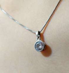 925 Sterling Silver Chain crystal Stone Pendant Necklace Women's Jewellery