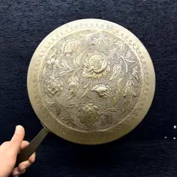Vintage Big Frying Pan Brass Engraved Handmade Relief Flower Wall Hanging Decor