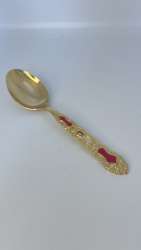 Vintage 1960s 24 Carat Gold Plated spoon inlay in the handle with red inlay