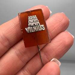 Vintage USSR Baltic Amber Hat Pin Vilnius Lithuania Brooch Silver Accent Gift