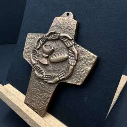 Bronze Wall Cross 1970s German Eucharist Symbol - Vintage  Christian Art Antique
