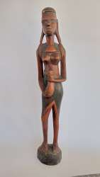 Hand Carved African Tribal Woman Wood Heavy Vintage Art Ethnic Figurine 18” Tall