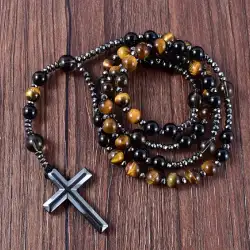 Stone Tiger Eye Beads Long Chain Necklace for Women - Bohemian Fashion Accessory