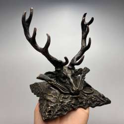 1970s Vintage Bronze Figure Deer Head Trophy Rustic Wall/Table Decor for Hunter