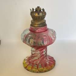 Vintage CRANBERRY RED MOLDED GLASS Small Oil Lamp