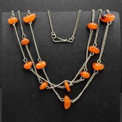 1970s Vintage Amber Necklace Silvered Genuine Natural Baltic Amber USSR Jewelry