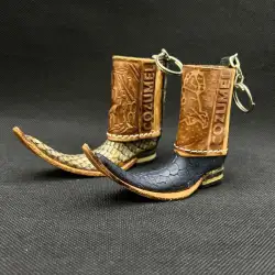 Vintage Pair Shoes Miniature Cowboy Boots Hecho Mexico Medal Keychain Leather