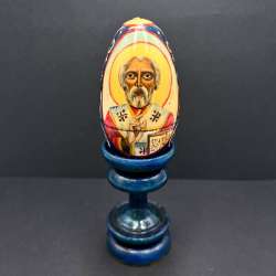 Vintage Wooden Egg Box Icon St Nicholas Church Hand Painted Religion Folk Art