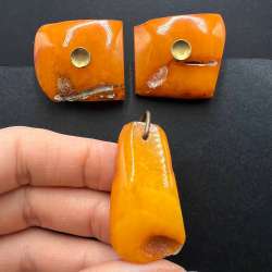 1970s Vintage Soviet Baltic Amber Cufflinks & Pendant Set Natural Yellow 23g