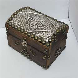 Vintage wooden jewelry box with metal inlay, handmade Egyptian heritage design
