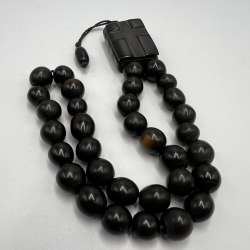 Vintage USSR Black Ebonite Christian Prayer Beads Book-Shaped Hand Carved 33pc