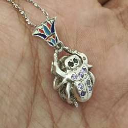 925 silver scarab pendant with amethyst gems & colorful enamel accents