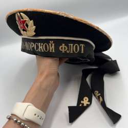 Vintage USSR Soldier Navy Sailor Hat Beskozyrka Wool Cap Red Star Badge Uniform