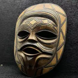 Huge Vintage African Tribal Mask Wood Oval Hand Carved Wall Plaque Collectible
