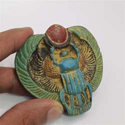 Handmade Egyptian Beetle Amulet - Multicolor Stone Jewelry, Small Unique