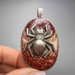 Vintage Sterling Silver 925 Spider Pendant JewelryJasper Stone Hallmarked 26.5g