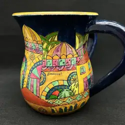 Judaica Yair Emanuel Folk Art Drawing pot Handmade Bowl Wood Cup Judaism Signed