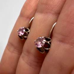 1970 Vintage USSR 925 Gilt Silver Dangle Stud Earrings Gold Plated Stone Jewelry