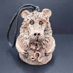 Handmade Ceramic Figure Statue Lion Bell Leo Zodiac Sign Pottery Decor Gift
