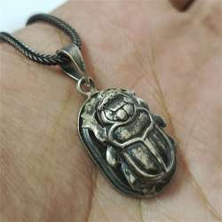 925 Silver Scarab Pendant, Egyptian Style, Antique Handmade Jewelry.
