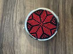 Handmade Compact Mirror with Traditional Red&Black Palestinian Floral Embroidery