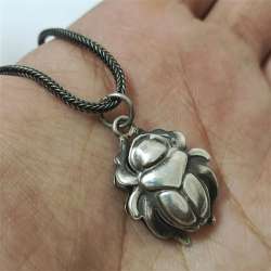 Antique style 925 silver scarab beetle pendant, Egyptian vintage jewelry