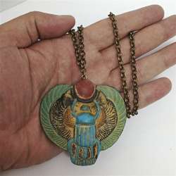 Egyptian Winged Scarab Necklace – Handmade Horus Sun Symbol Pendant