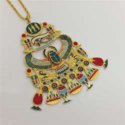 Egyptian Scarab Pendant – Gold Plated, Enamel Inlay, Eye of Horus Design