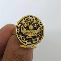 Ancient Egyptian winged ring, copper with hieroglyphs, Pharaonic style Unique