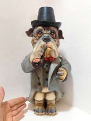 Home Bar Art Vintage English Cowboy Statue Dog Smoking Pipe Large Figurine 17