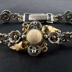 Vintage Filigree Sterling Silver 925 Bracelet Cream Coral 14K Gold Handmade