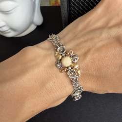 Vintage Filigree Sterling Silver 925 Bracelet Cream Coral 14K Gold Handmade