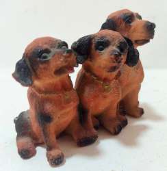 Vintage Solid Resin Miniature Black Brown Decorative 3 Dogs Figurine Statue