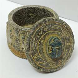 Ancient Egyptian Box – Scarab Lid, Stone Look, Handmade Pharaonic Art