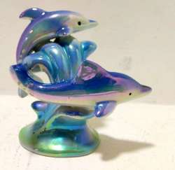Vintage Masterpiece Porcelain Dolphin Statue Figurine Ceramic White Blue Shiny