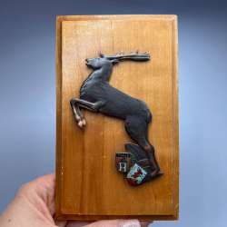Vintage Brass Deer Plaque Picture Thale Hexentanzplatz German Wood Wall Decor