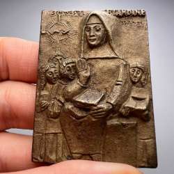 1970 Vintage German Bronze Plaque Sister Blandine Religious Icon Catholic Decor