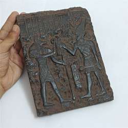 Handcrafted Egyptian Relief Tablet – Anubis & King – Pharaoh Wall Decor