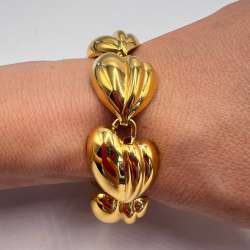 Vintage Gold Plated Puffy Heart Link Bracelet 19cm | Bold Statement Jewelry