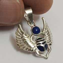 Egyptian Pharaoh Beetle Necklace in 925 Sterling Silver with Blue Stone