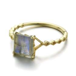 Elegant Natural Labradorite Ring  Gold-Plated Sterling Silver S925 Fine Jewelr