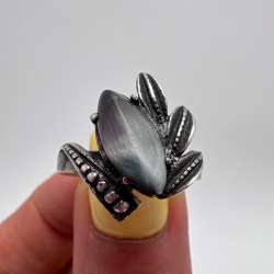 Vintage Women's Jewelry Sterling Silver 925 Ring Cat’s Eye Stone Marked Size 8