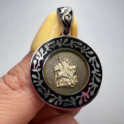 Vintage Christian Orthodox St George Sterling Silver 925 Enamel Icon Pendant