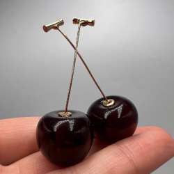 Vintage Red Cherry Earrings Dangle Fruit Costume Jewelry Retro Pinup 80s