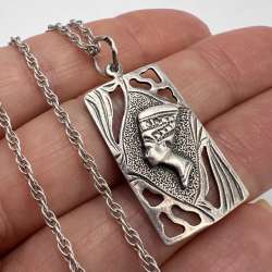 Vintage Sterling Silver 925 Pendant Necklace Queen Nefertiti Egypt Rope Chain