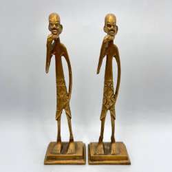 Vintage Bronze African Men Figurines Ethnic Tribal Art Home Decor Sculptures