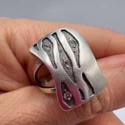 Vintage Sterling Silver 925 Women's Ring Modernist Signed Jewelry Art Size 9