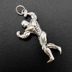 Vintage Sterling Silver 925 Bodybuilder Pendant Gym Fitness Jewelry Signed 4.3g