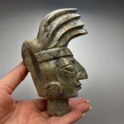 Indonesian Hand Carved Stone Head Sculpture Primitive Figurine Tribal Sculpture