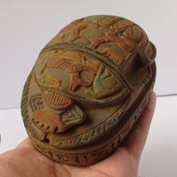 Large Egyptian Scarab with Hieroglyphs – Hand Carved Antique-Style Pharaoh Art